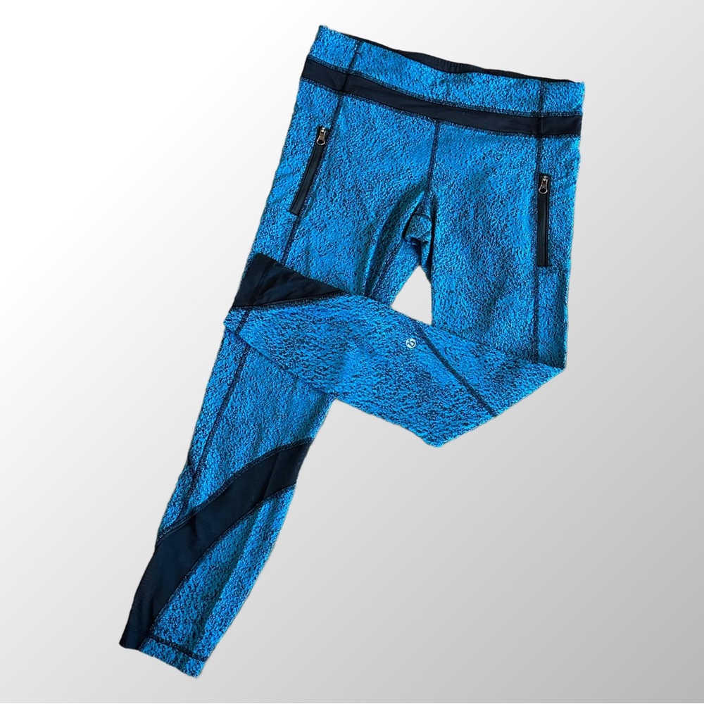 Lululemon Aqua & Black Inspire Tight II with Luxtreme & Mesh 7/8 length size 8